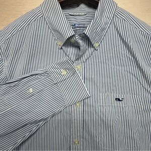Vineyard Vines Shirt Mens Large Button Down OTG Performance Cooling Blue Striped